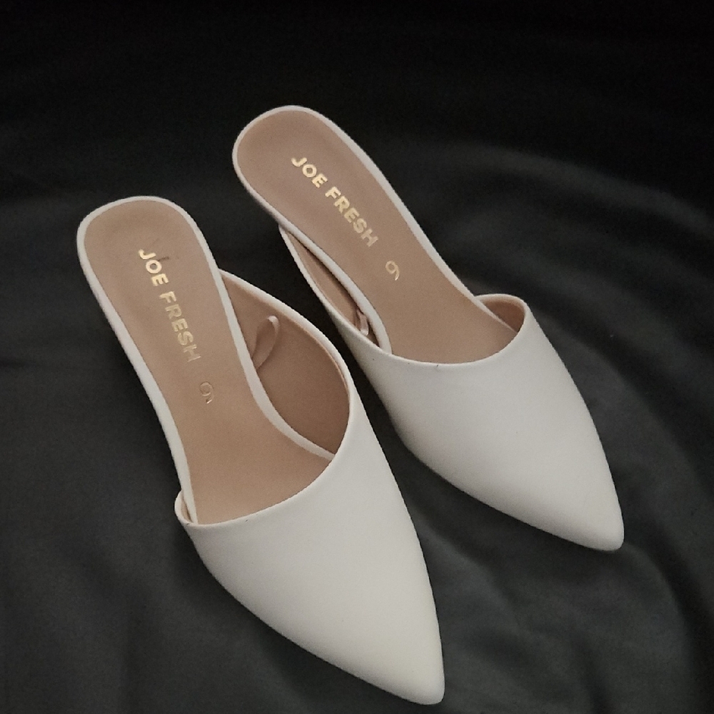 Joe Fresh Women's White 1.5 Patent Faux Vegan Leather Slip On Kitten Heel Sz 6US